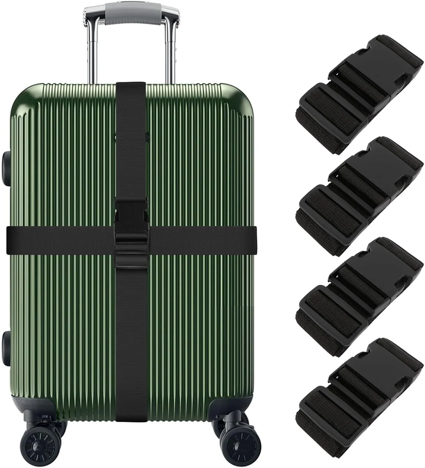 4 Pieces Luggage Straps, Heavy Duty with Quick-Release Buckle Suitcase Safe Belt with Name Card, Adjustable Suilcase Straps, Black