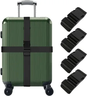 4 Pieces Luggage Straps, Heavy Duty with Quick-Release Buckle Suitcase Safe Belt with Name Card, Adjustable Suilcase Straps, Black