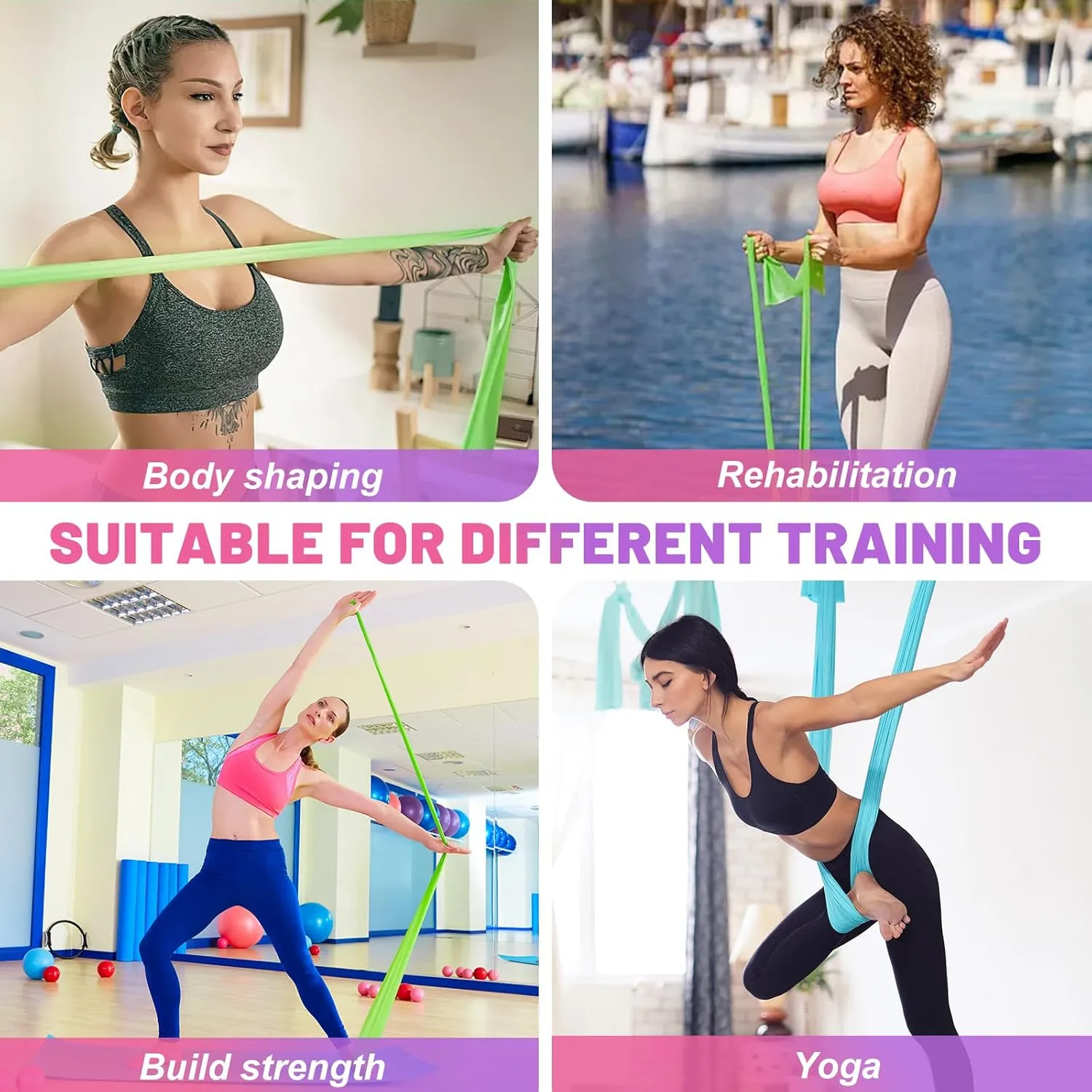 5 Pcs Resistance Bands, Professional Exercise Bands Elastic Stretch Bands for Fitness Yoga Pilates Stretching Strength Training, Workout Bands for Women and Men Home Gym