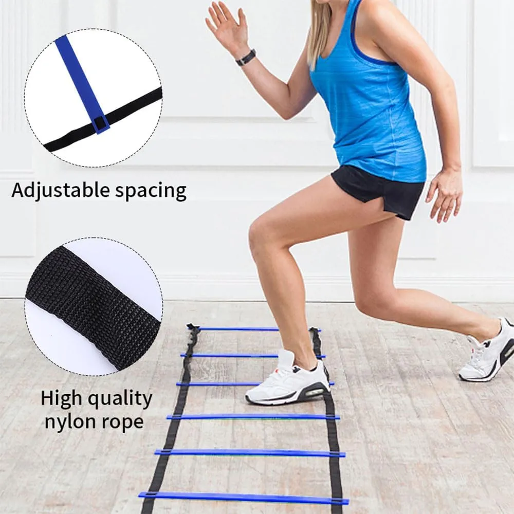 Agility Ladder Speed Training Equipment Set 20ft Agility Ladder, 4 Steel Stakes, 12 Soccer Cones, Running Parachute and Carry Bag, Speed Training Equipment for Soccer Football Basketball