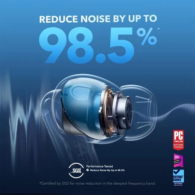 Anker Soundcore Liberty 4 NC Wireless Earbuds, 98.5% Noise Reduction, Adaptive Noise Cancelling to Ears and Environment, Hi-Res Sound, 50H Battery, Wireless Charging, Bluetooth 5.3 (White)