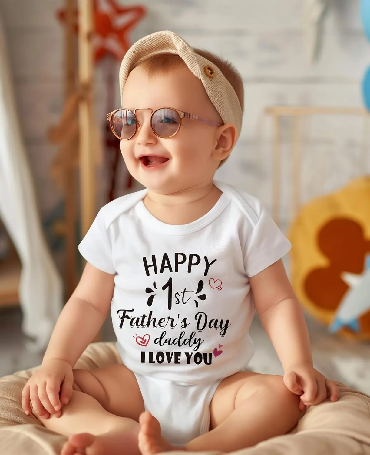 Baby Happy 1st Fathers Day Onesie Infant Cotton Short Sleeve Bodysuit 0-12 Months