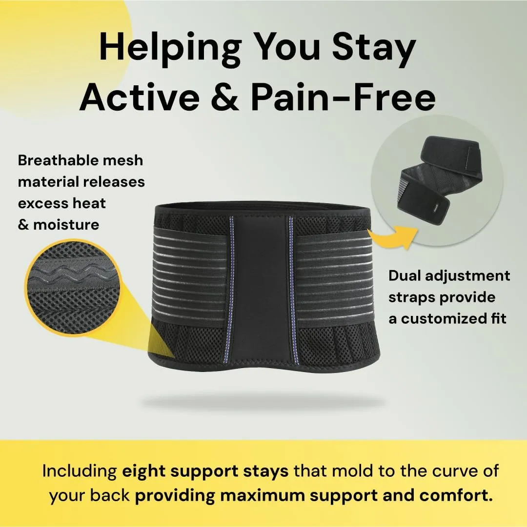 BraceUP Back Brace for Men and Women Lower Back - Breathable Waist Lumbar Support Belt for Sciatica, Herniated Disc, Scoliosis Back Pain Relief, Heavy lifting, with Dual Adjustable Straps (L/XL 35-43 in)
