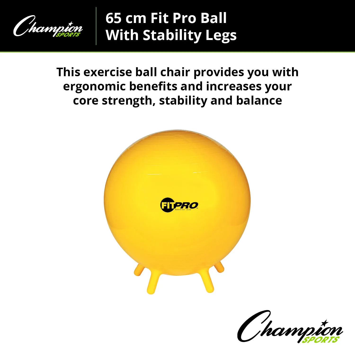 Champion Sports FitPro Ball with Stability Legs, 65cm - Stability & Strength Trainer