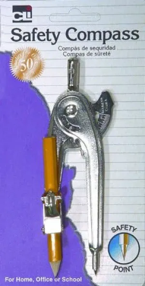 Charles Leonard Ball Bearing Compass with Golf Pencil, Metal with Safety Point, Up to 12 Inch Diameter, Silver (80365)