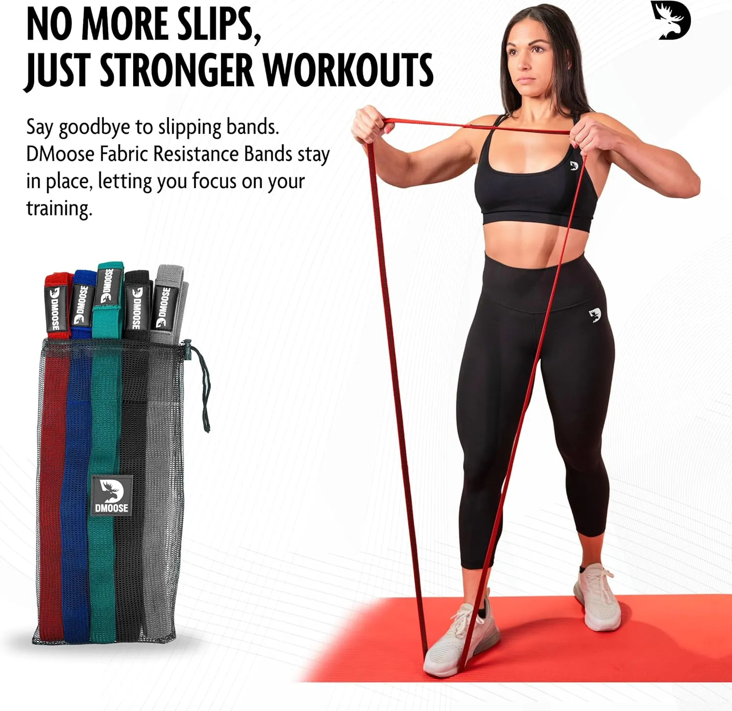DMoose Fitness Fabric Resistance Bands for Working Out - Non-Slip Cloth Bands for Squats, Lunges & Bicep Curls - Long Resistance Band for Booty Exercises, Women & Men