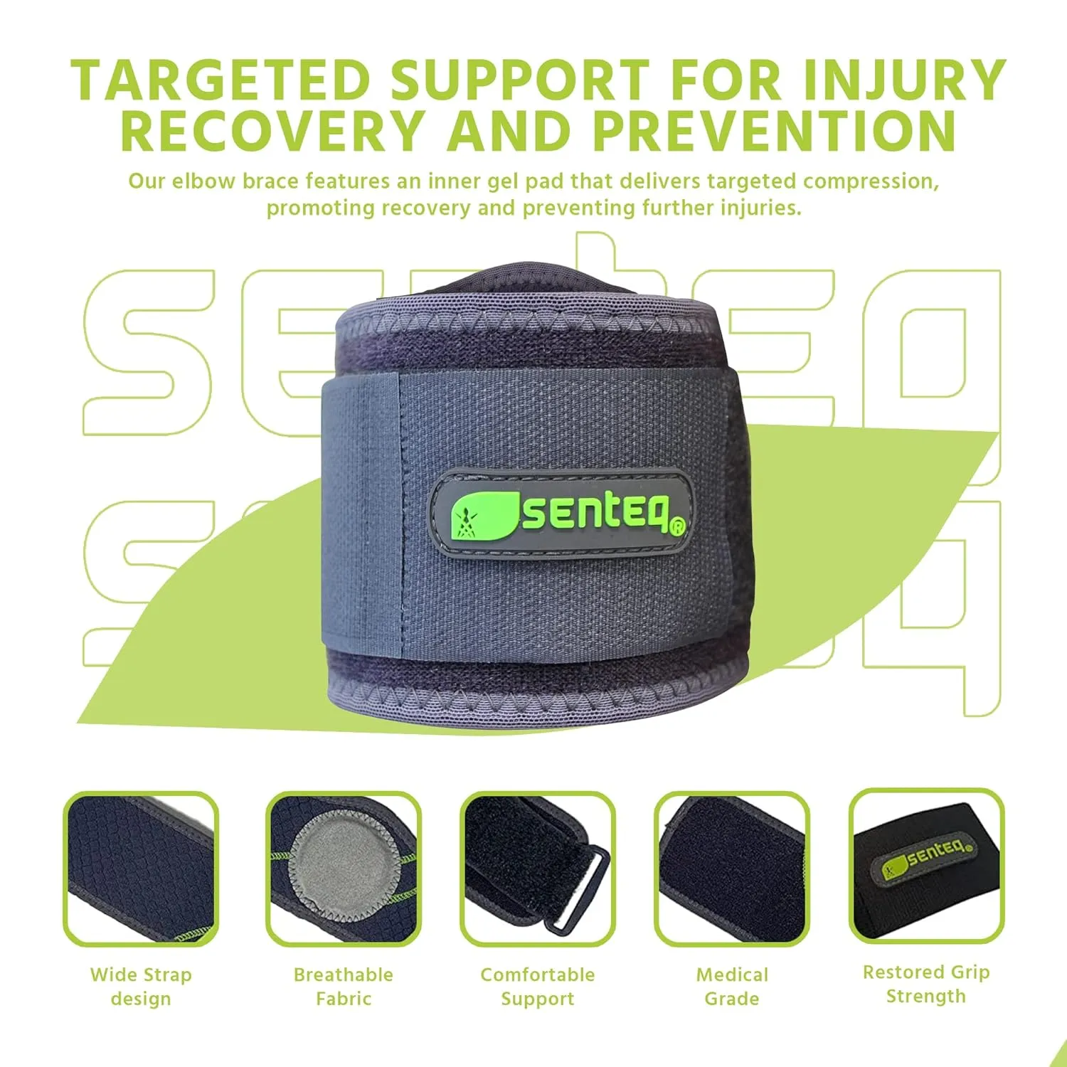 Elbow Brace Support Strap - Forearm Compression Sleeve, Tennis Elbow Brace for Men and Women, Fit Wrap Band for Weightlifting, Tennis, Golf Pressure Relief & Sports Injury Recovery, 1ct, 1-Pack