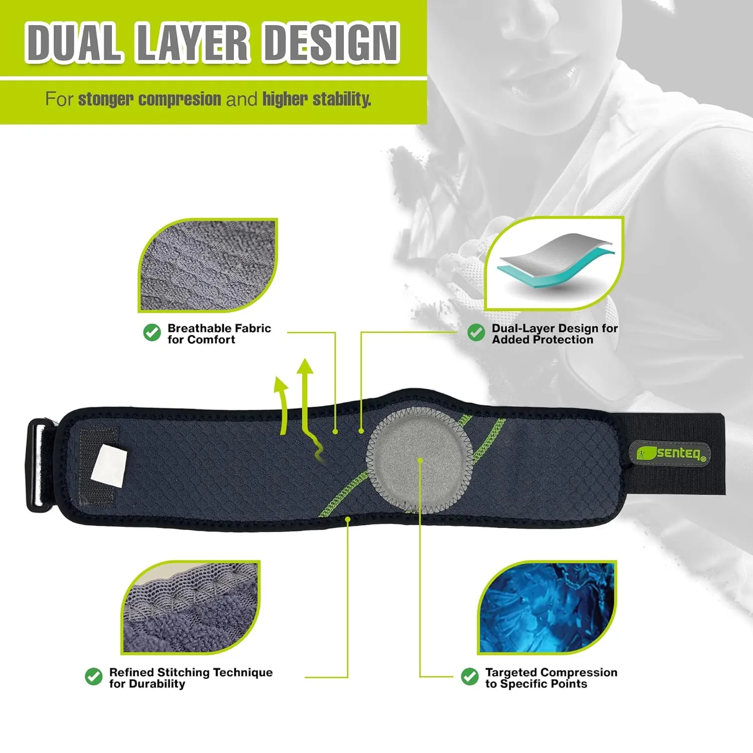 Elbow Brace Support Strap - Forearm Compression Sleeve, Tennis Elbow Brace for Men and Women, Fit Wrap Band for Weightlifting, Tennis, Golf Pressure Relief & Sports Injury Recovery, 1ct, 1-Pack