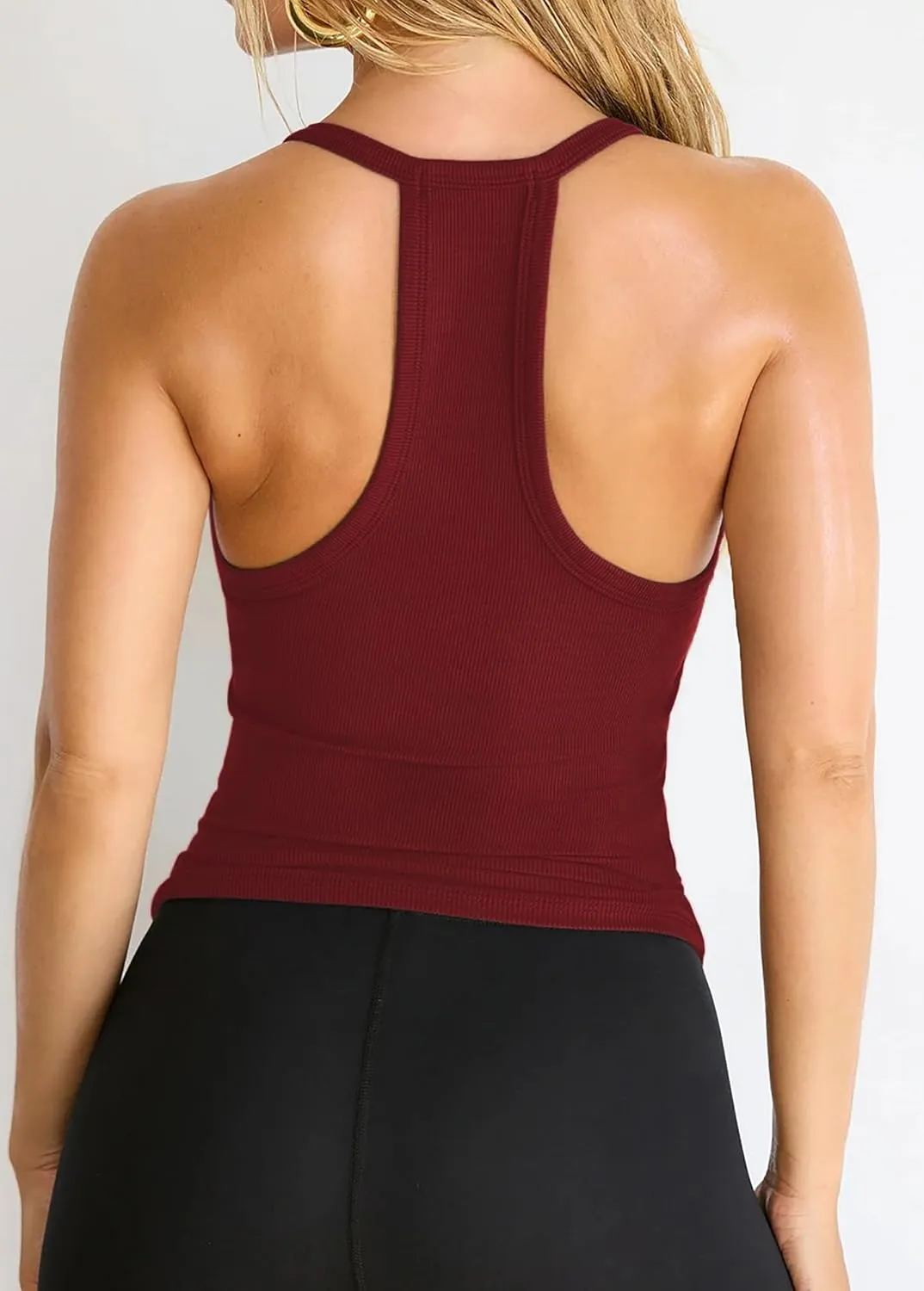 iGENJUN Workout Tops for Women Racerback Basic Tank Summer 2024 Camisole V Neck Slim Fit Ribbed Sleeveless