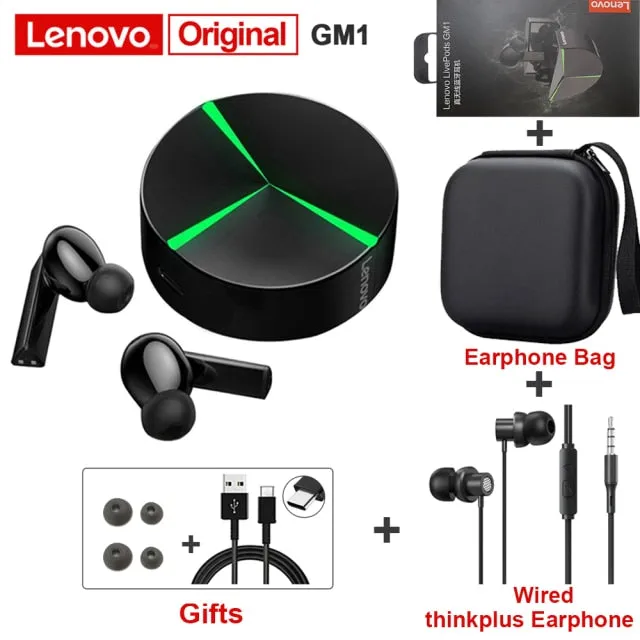 Lenovo GM1 Gaming Earphones with Mic  Bluetooth Gamer Headphones 60ms Low Latency TWS Earbuds Gaming Headset for PUBG Stereo