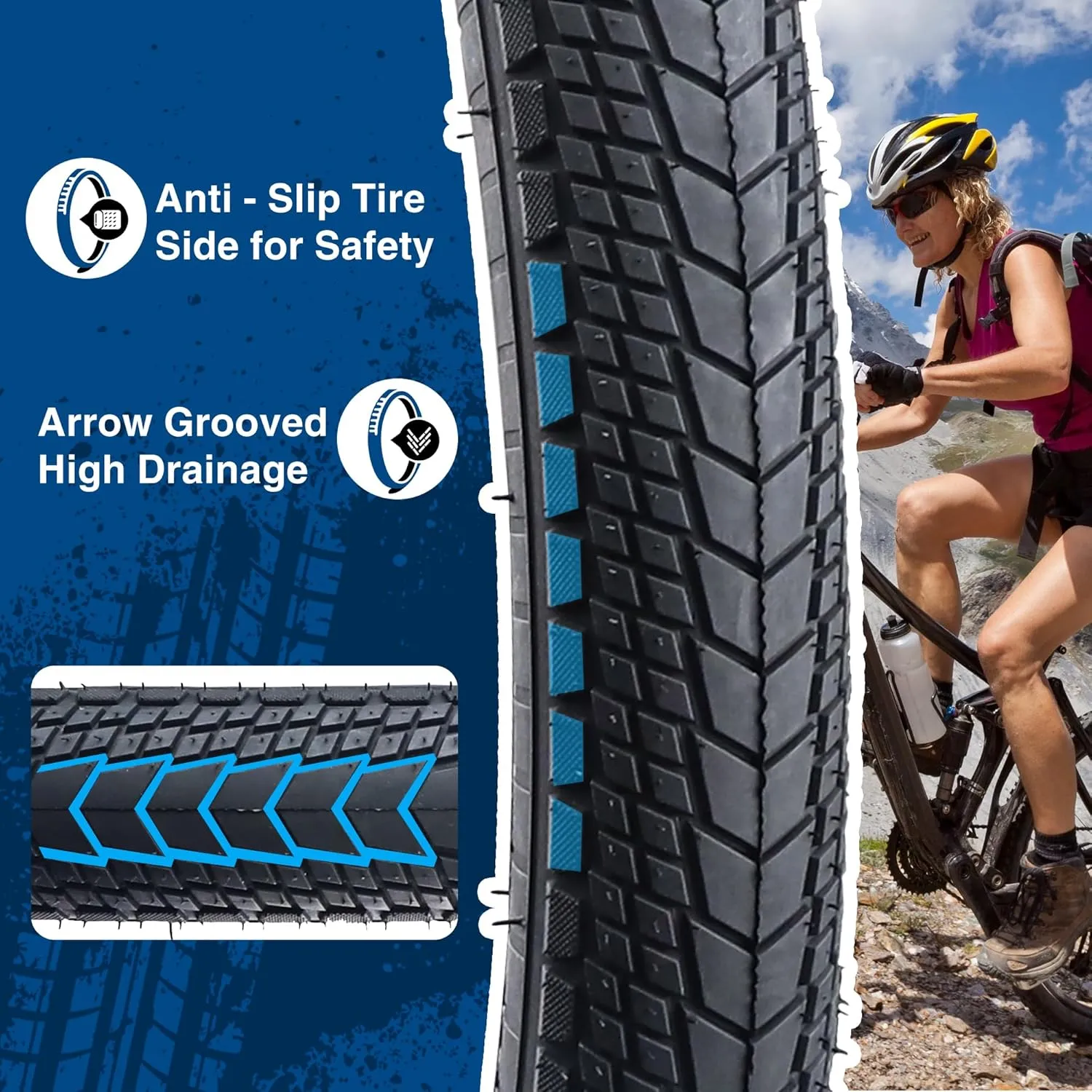 MEGHNA Mountain Bike Tire 26/27.5 x 2.125 Inch With Tire Lever - Foldable Replacement for Cruiser, Mountain, Folding, BMX, and City Bikes