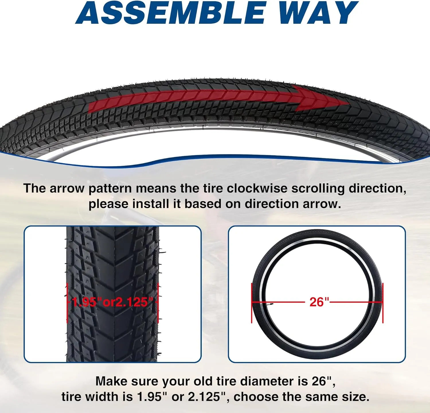 MEGHNA Mountain Bike Tire 26/27.5 x 2.125 Inch With Tire Lever - Foldable Replacement for Cruiser, Mountain, Folding, BMX, and City Bikes