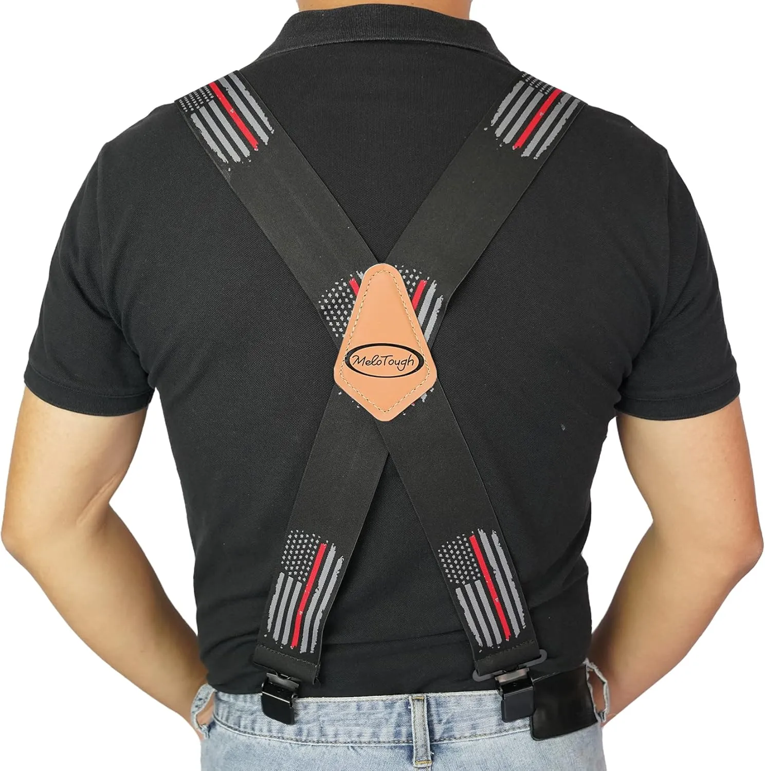 MELOTOUGH Men's Suspenders Fully Elastic 2 inch Wide X back Heavy Duty Work Suspenders