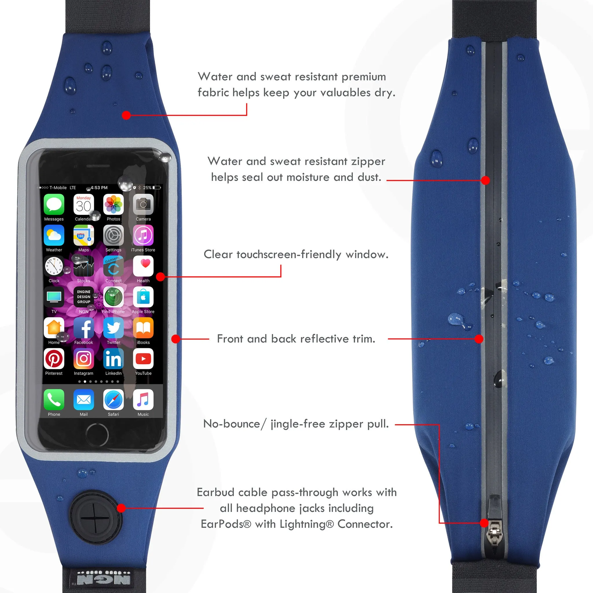 Mo-Fit® Waist Pack / Running Belt for iPhone, Android and most Smartphones | Peacock
