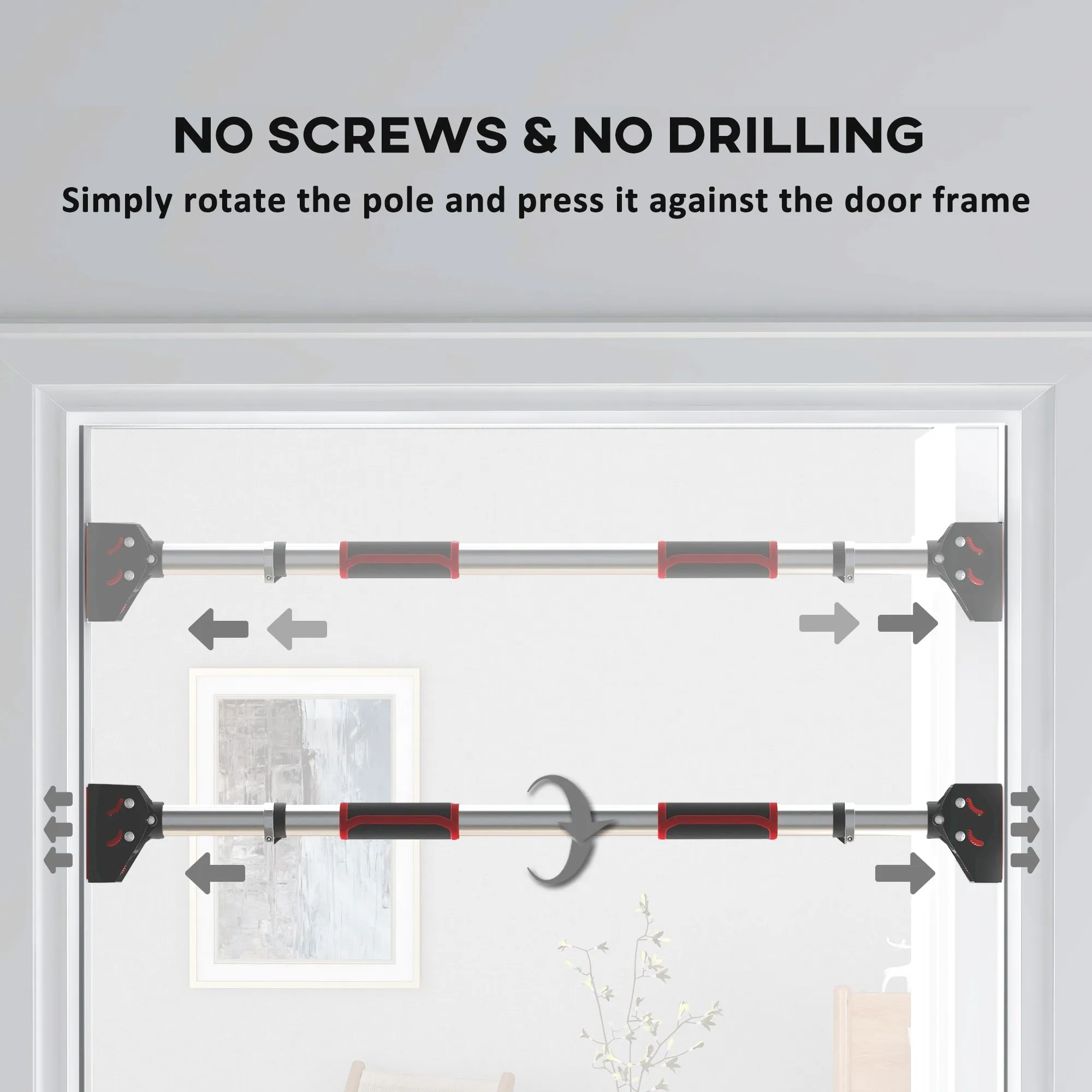 No Screws Doorway Pull Up Bar, 75-92cm Length Adjustable