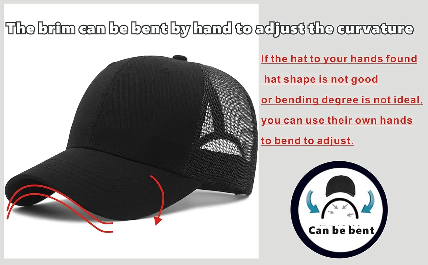Oversize Large Mesh Trucker Hat Big Head Hats for Men XXL Baseball Cap Breathable Dad Hat Adjustable 23.6"-25.6"
