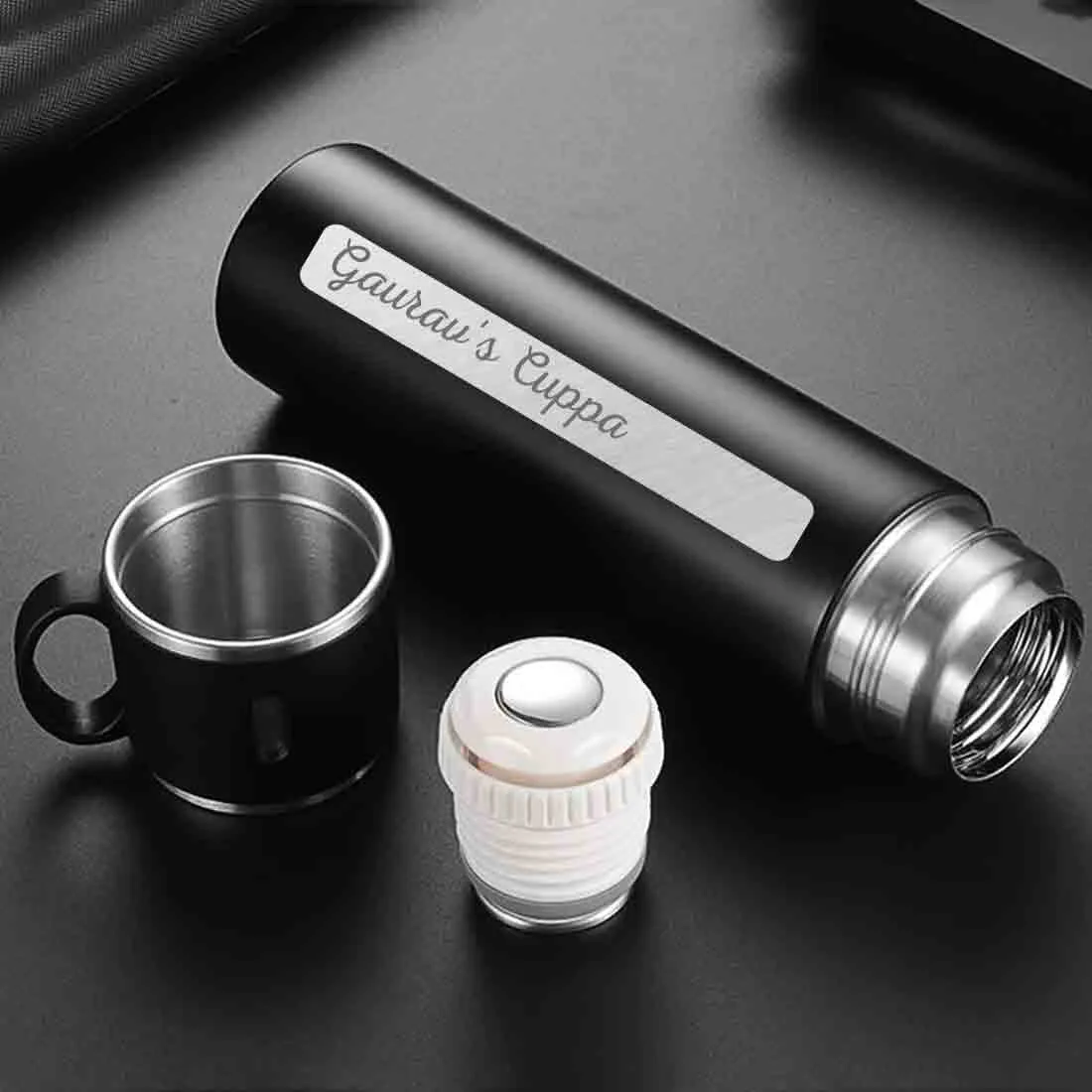 Personalized Vacuum Flask With 1 Cup for Hot & Cold Water - Add Name