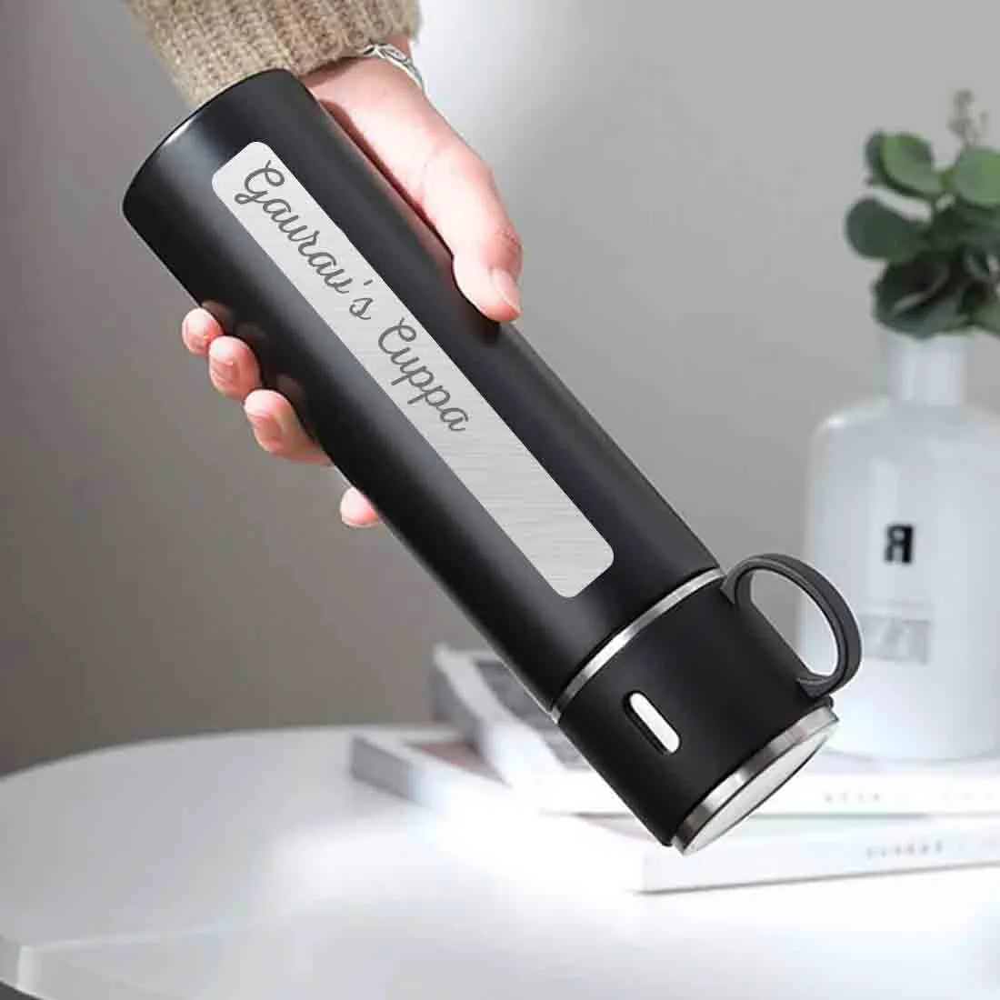 Personalized Vacuum Flask With 1 Cup for Hot & Cold Water - Add Name