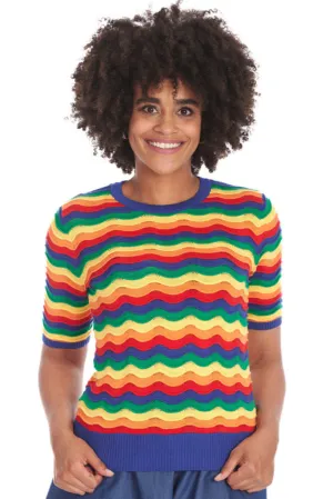Rainbow Waves Short Sleeve Sweater by Banned Apparel