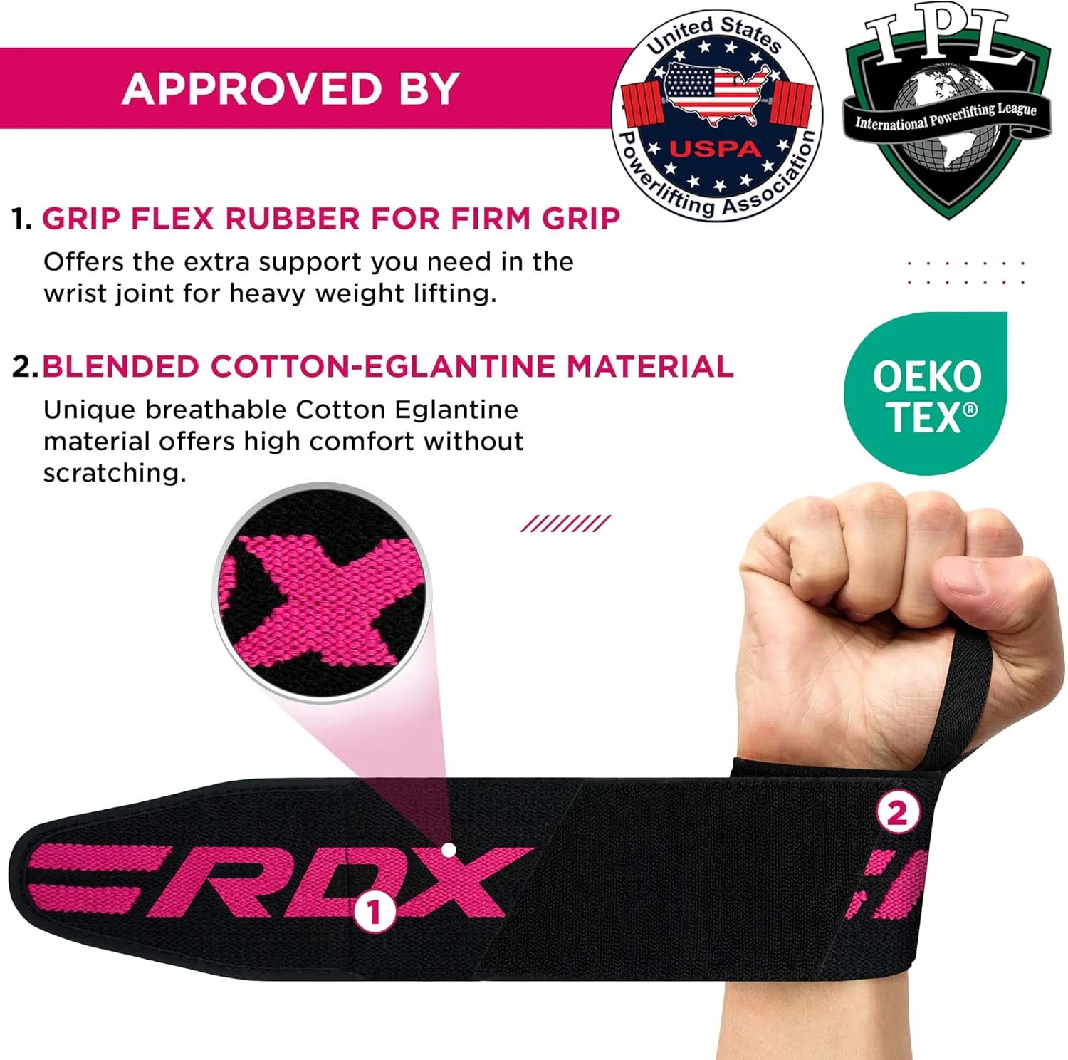 RDX Wrist Wraps for Weightlifting (Pair), IPL USPA Approved, Elasticated 18 Cotton Straps Support with Thumb Loop, Gym Wrap for Weight Lifting Powerlifting Competition Strength Training Bodybuilding