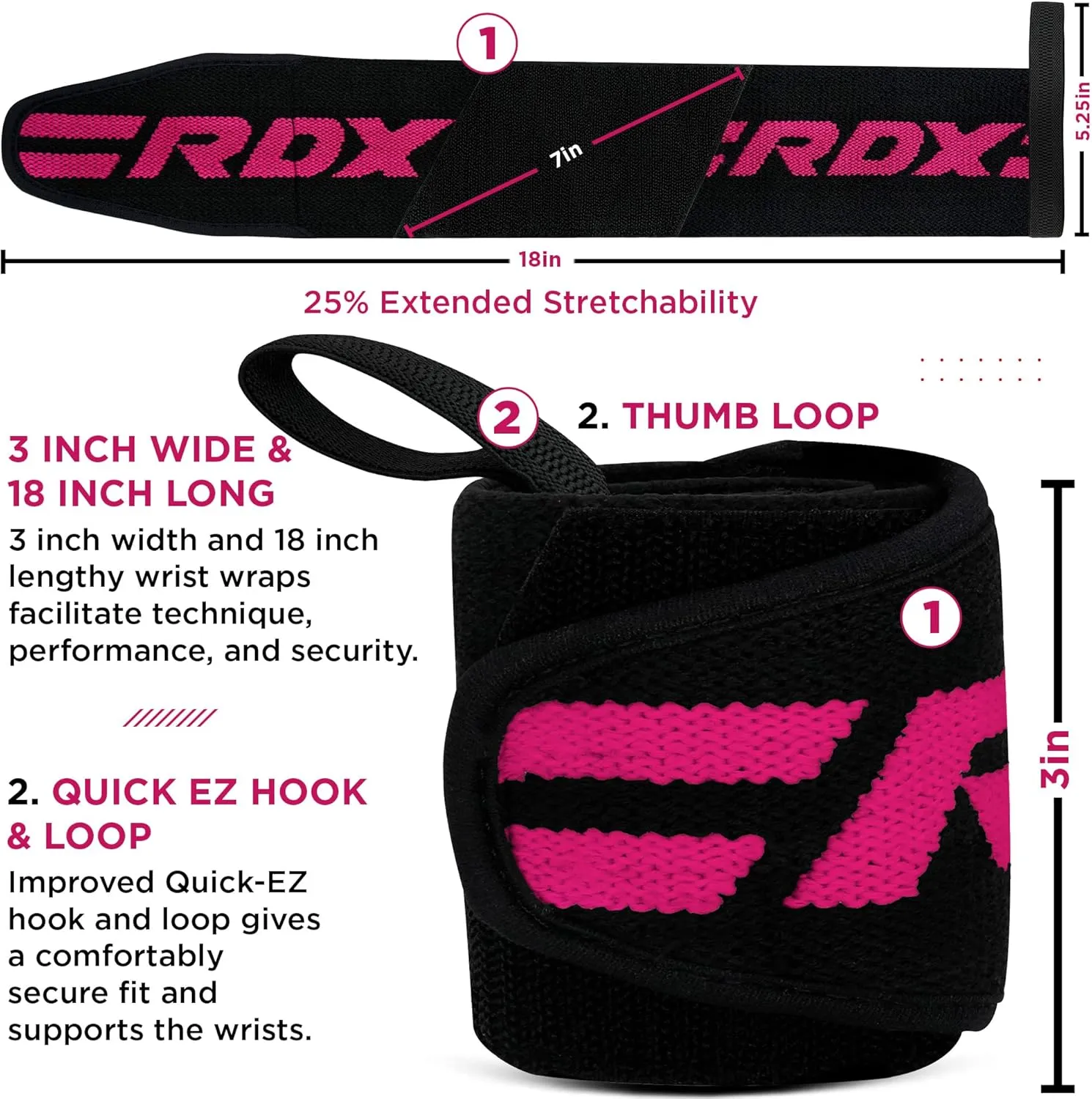 RDX Wrist Wraps for Weightlifting (Pair), IPL USPA Approved, Elasticated 18 Cotton Straps Support with Thumb Loop, Gym Wrap for Weight Lifting Powerlifting Competition Strength Training Bodybuilding