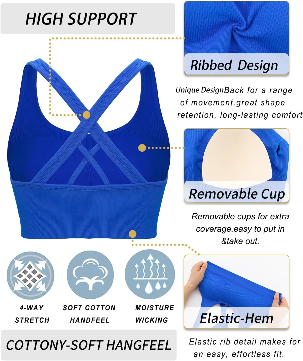 RUNNING GIRL Sports Bra for Women High Support, Criss-Cross Back Padded Strappy Sports Bras Yoga Bra with Removable Cups
