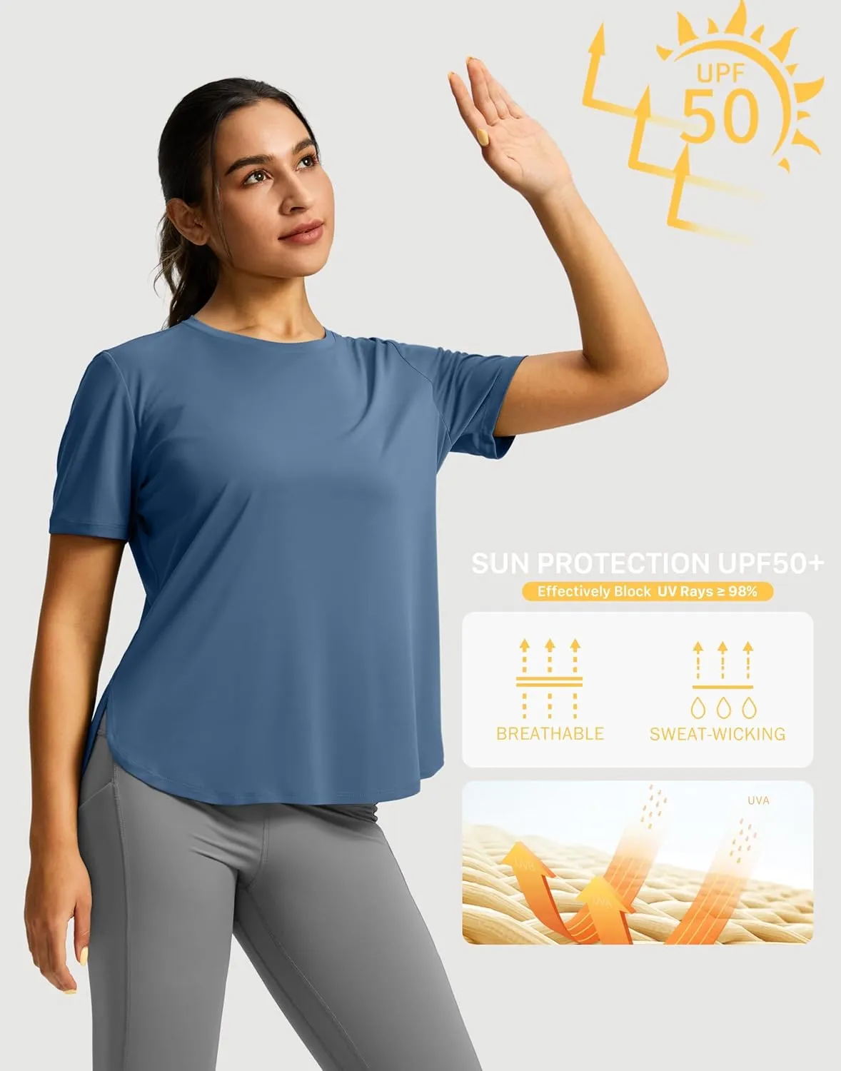 Soothfeel Women's Short Sleeve Workout Shirts UPF 50  Sun Protection Breathable Athletic Tee Tops Gym Running Yoga T-Shirts