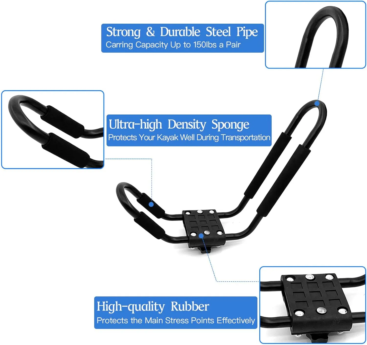 Taelakeni 1 Pairs Kayak Carrier Roof Racks, Universal Cars Kayak Canoe Roof Rack for SUV, Jeeps
