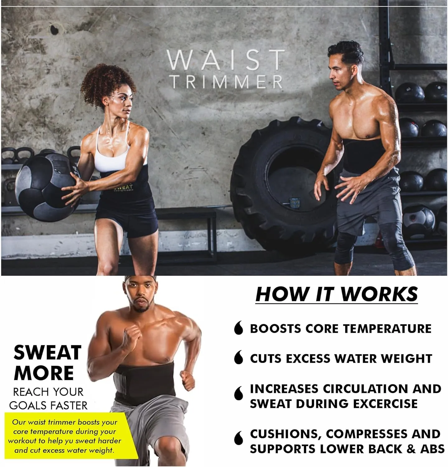 Waist Trimmer for Women and Men, Waist trainer sweat band. Slimming Girdle for high Intensity Workouts.