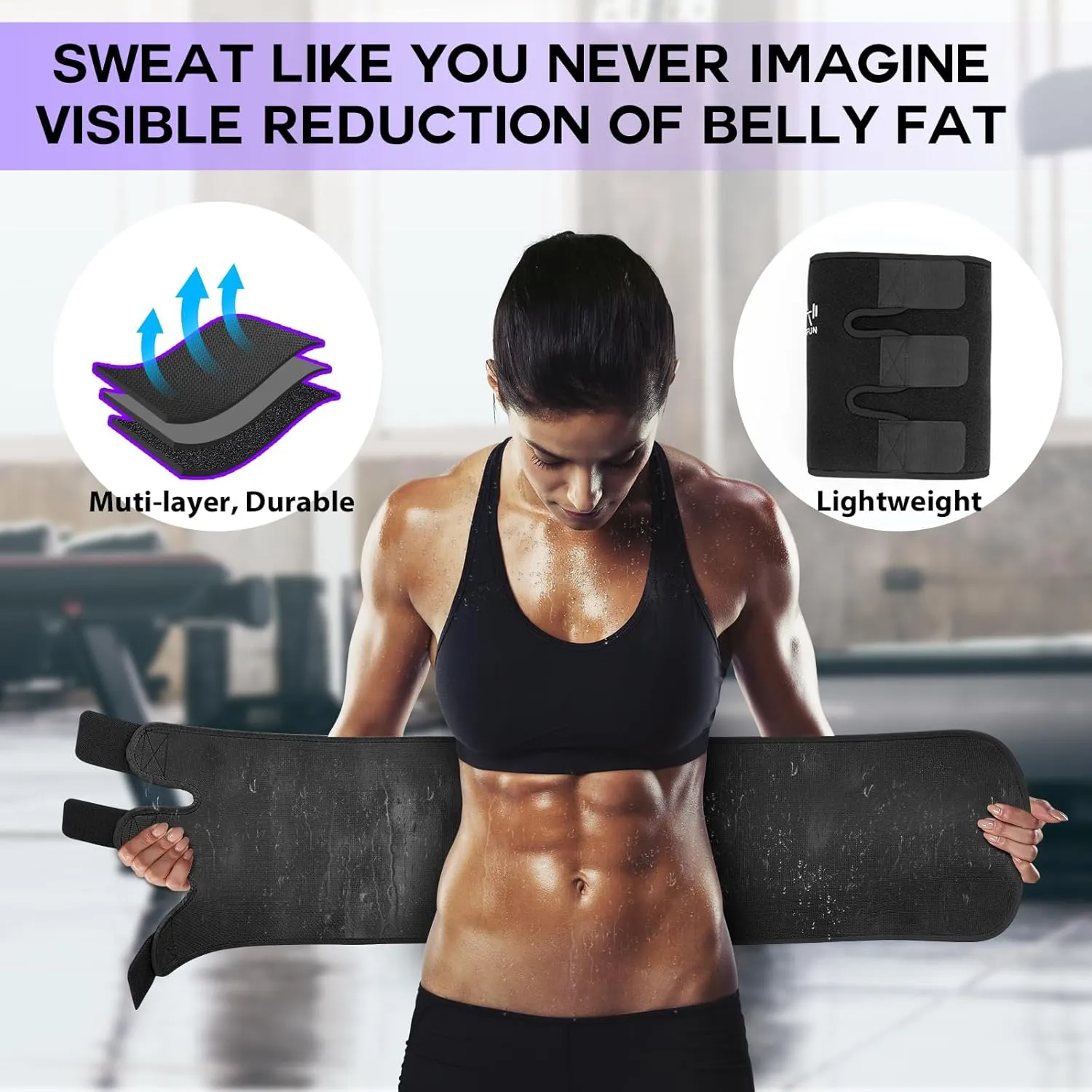 Waist Trimmer for Women Men Belly Fat, Waist Trainer Tummy Stomach Wraps, Exercise Sweat Belt Band Low Back Support