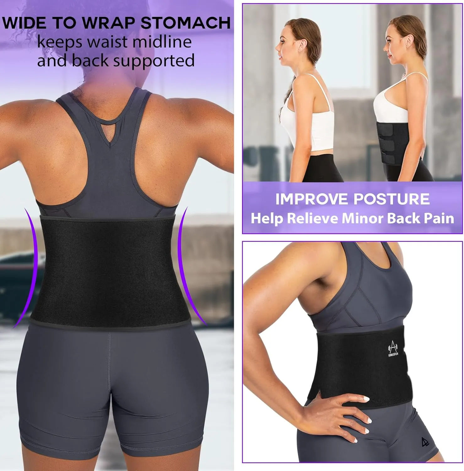 Waist Trimmer for Women Men Belly Fat, Waist Trainer Tummy Stomach Wraps, Exercise Sweat Belt Band Low Back Support