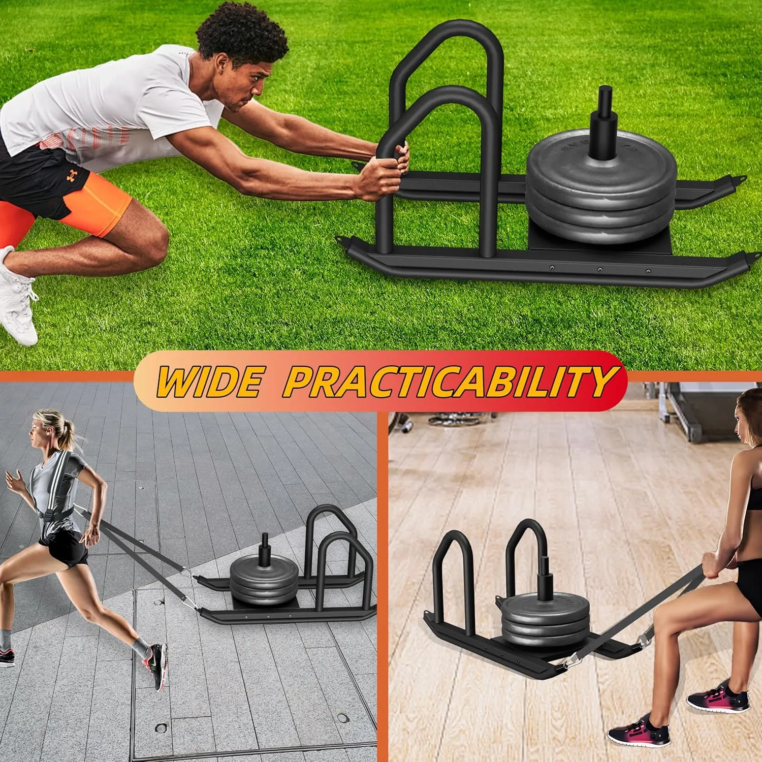 Weight Sled for Training, Heavy Duty 500 LBS Pull Push Sled for Outdoor, Indoor, Football, Durable Steel Weighted Sled, Compatible with 1" & 2" Weight Plate, Frame with Adjustable Reflective Stripe Vest