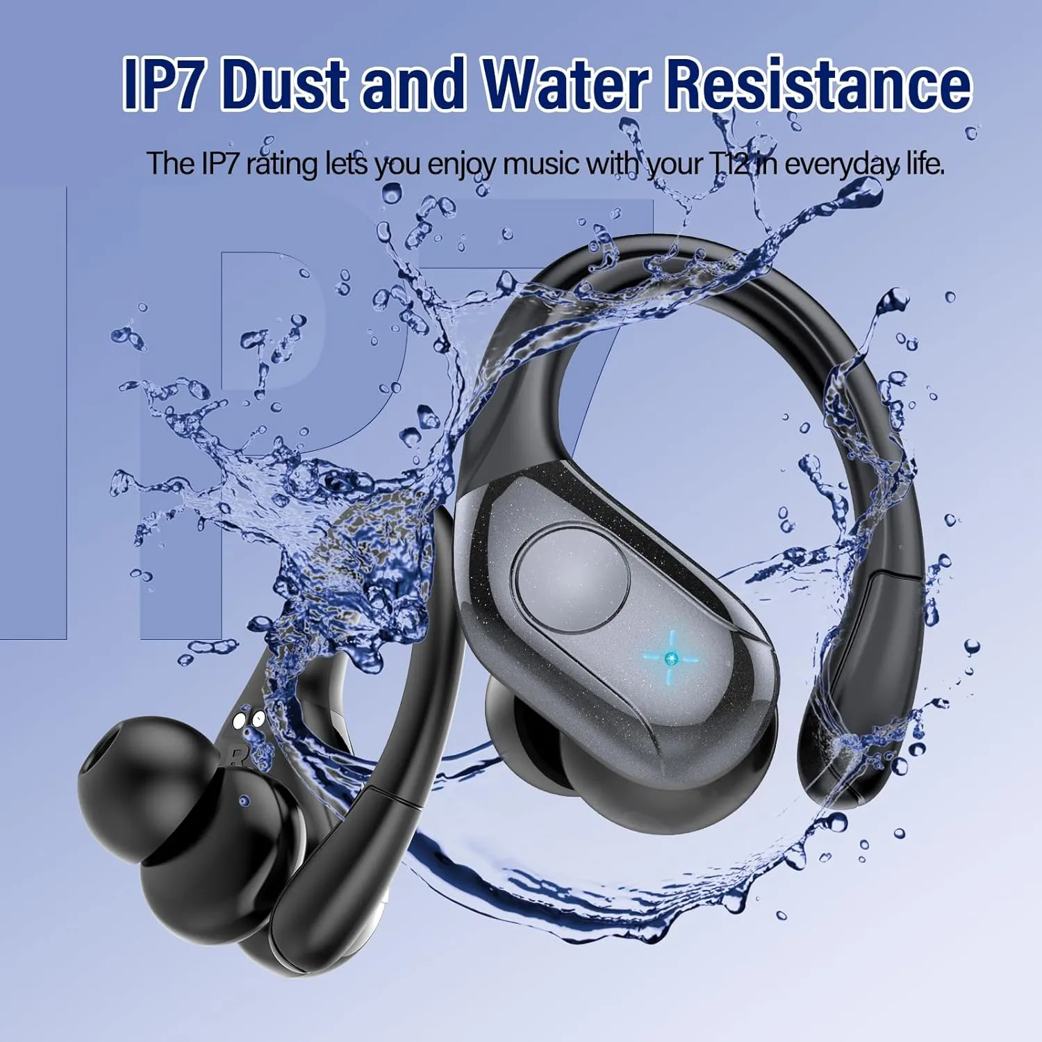 Wireless Earbuds Bluetooth 5.4 Headphones 75H Stereo Deep Bass Sports Over Ear Buds with Earhooks, LED Display Bluetooth Earbuds with 4 ENC Mic, IP7 Waterproof Earphone for Running, Black
