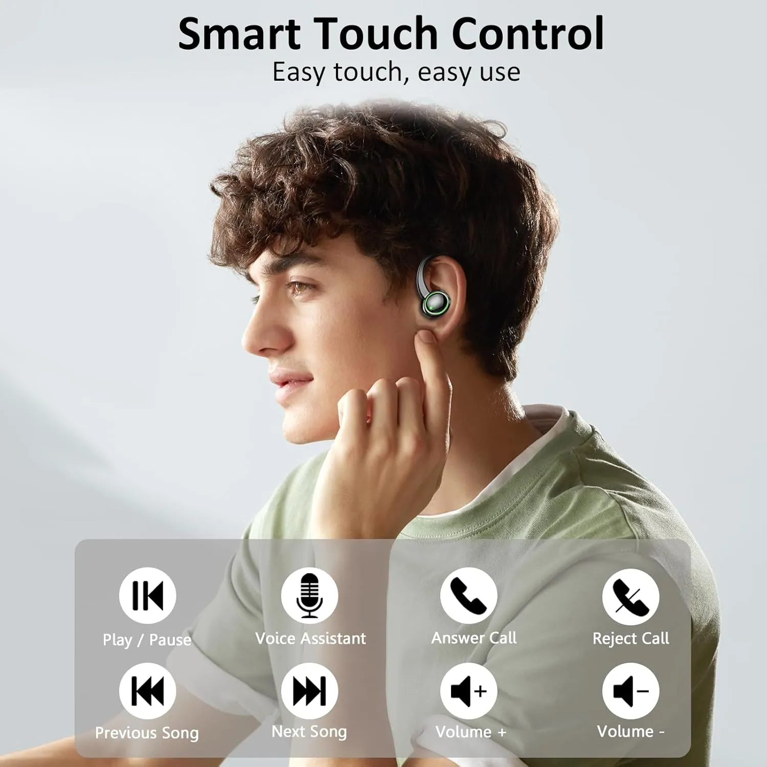 Wireless Earbuds Sports, Bluetooth Headphones 5.3, 50H Playback Over-Ear buds with 4 ENC Noise Cancelling Mic, Deep Bass Earphones with Earhooks, IP7 Waterproof Fitness Headset for Running Workout Gym