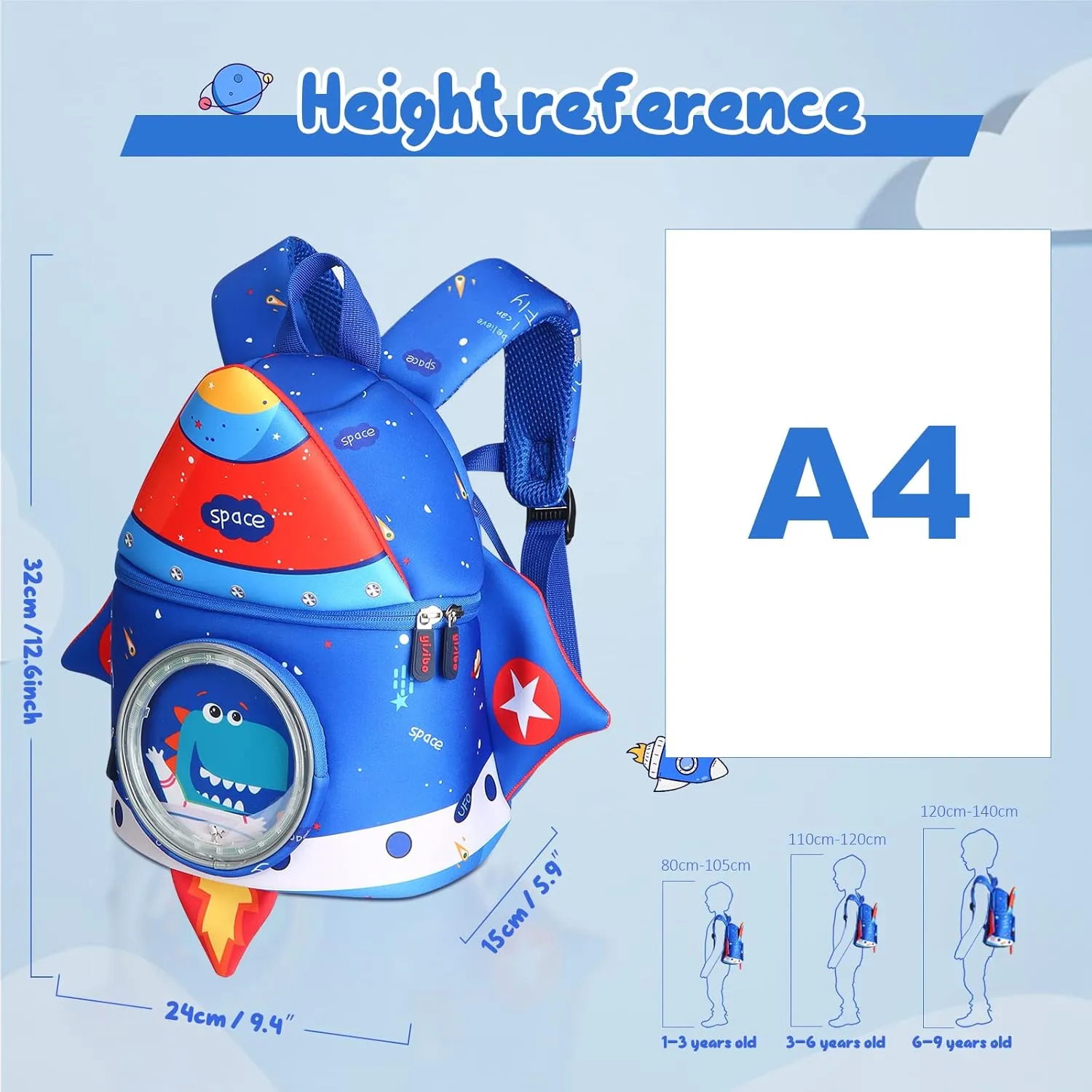 yisibo Dinosaur Hippo Kids Toddler Backpack for Boys Girls Lightweight Waterproof Preschool Travel Schoolbag for 2-7 Years