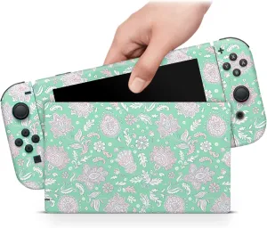 ZOOMHITSKINS Compatible with Switch Skin Cover, Green Mint Flower Grey Flowers Art Boho Gypsies Botanic, Vinyl Decal Sticker Wrap, Made in The USA